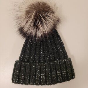 Kyi Kyi Fold Up Fur Beanie Hat - Black/Silver Fox